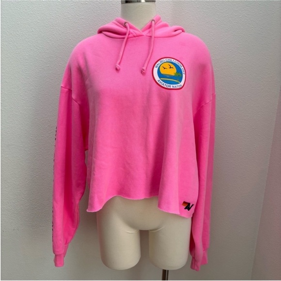 Aviator Nation Cropped Hoodie Rare Malibu Chili Cook Off Neon Pink Size Medium - Picture 2 of 11